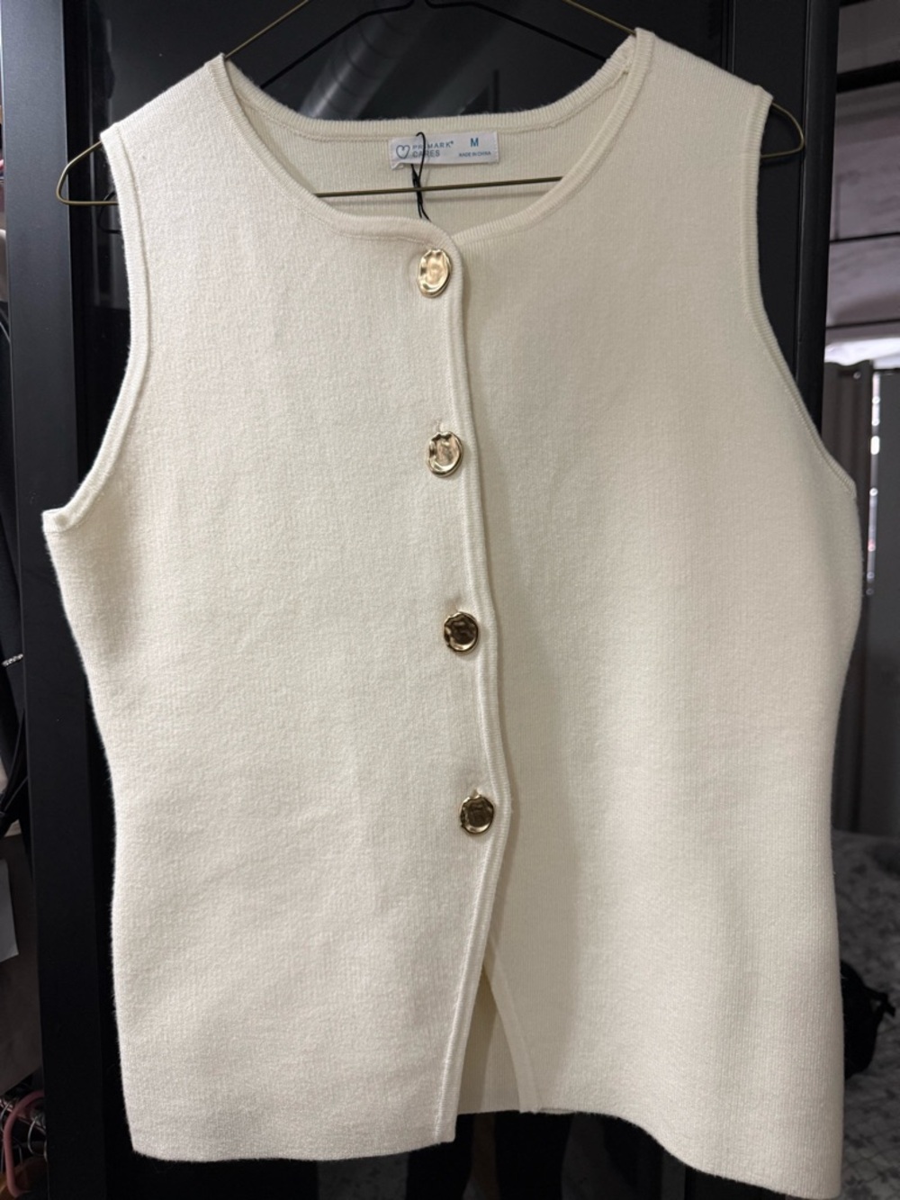 PriCream Vest Knit Sleeveless Button Front Top with Gold Buttons